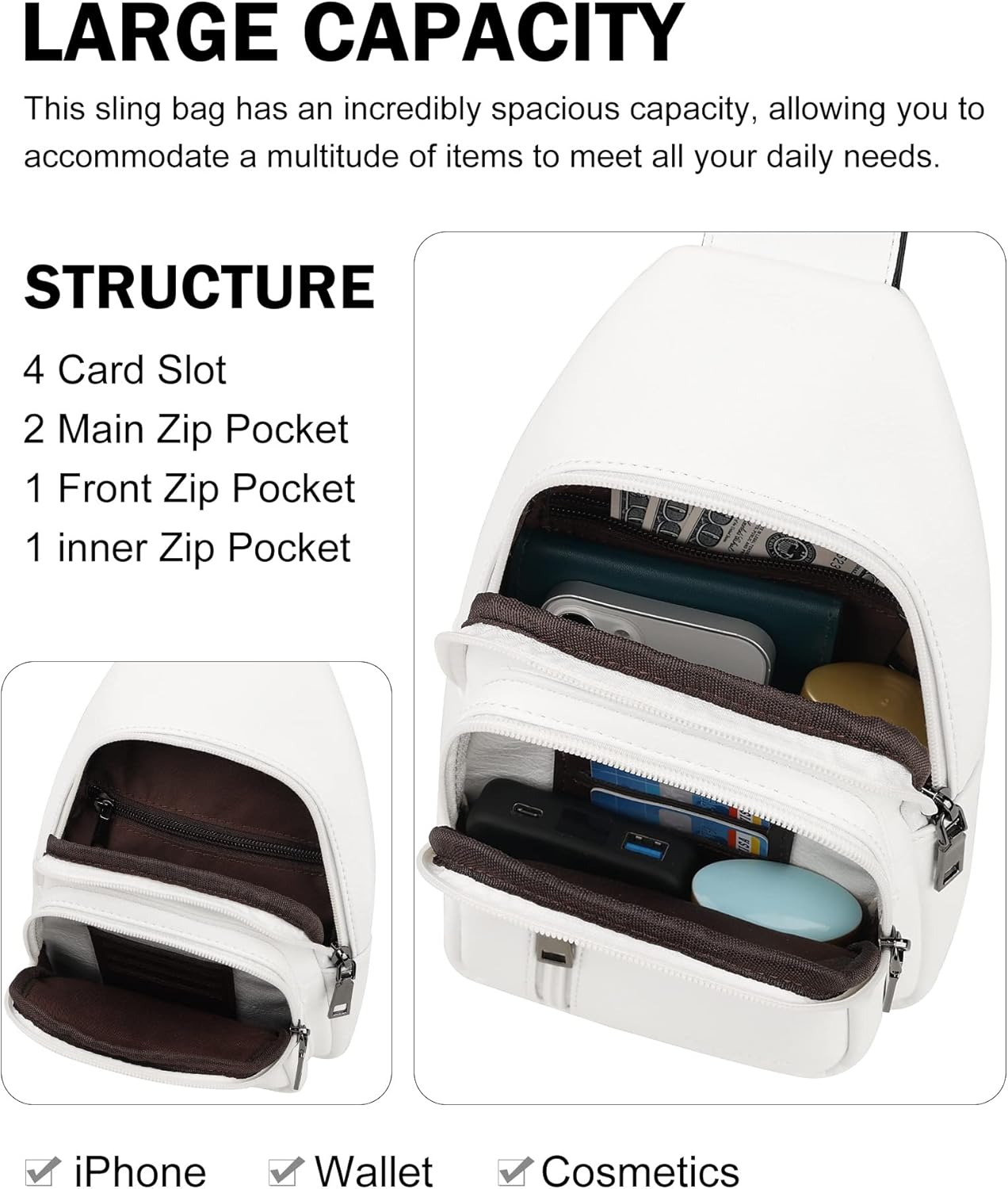 MASINTOR Sling Bag for Women - Crossbody Bags Fanny Pack with Vegan Leather - Adjustable Sling Backack for Travel - Image 3