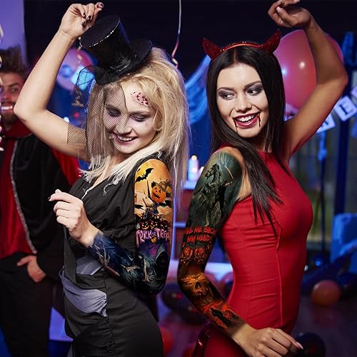 Miniatura 8 de Más de 170 piezas de 30 hojas de tatuajes de Halloween, maquillaje de zombi, calabaza, bruja, calavera de azúcar, tatuajes de Halloween para niños,