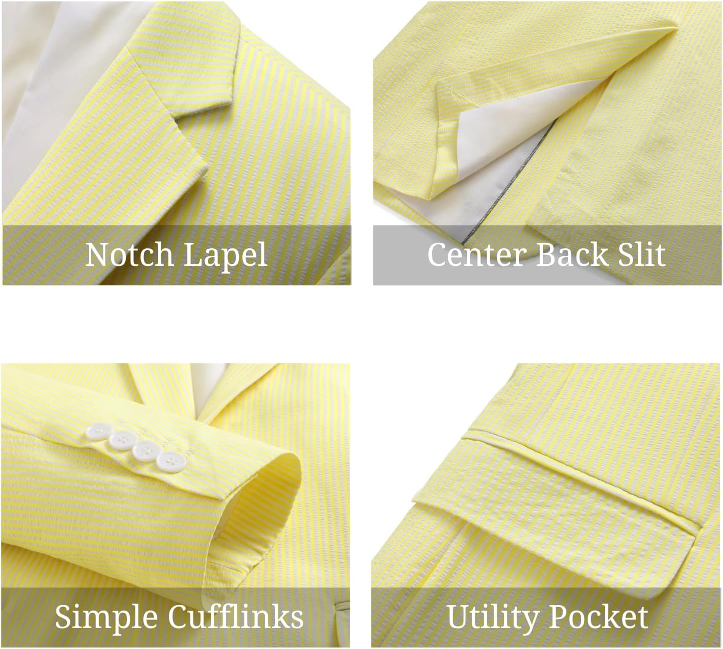 UNINUKOO Seersucker Suit Mens Suits Classic Fit 2 Piece Pinstripe Casual Summer Beach Party Blazer Pants for Men