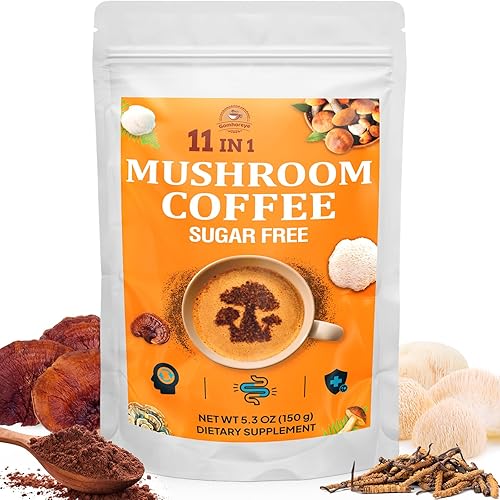 Café de hongos Café de hongos orgánico con 11 hongos superalimentos, incluye melena de león, reishi, chaga, cordyceps y adaptógenos, suplemento de