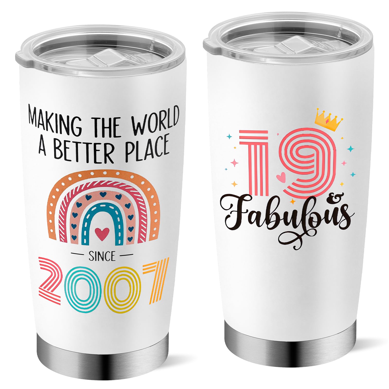 Yuecda 19th Birthday Gifts for Girls, 2007 19th Birthday Decorations for Woman, 19Year Old Birthday Gift Ideas, 20 oz Stainless Steel Vacuum Insulated Tumblers