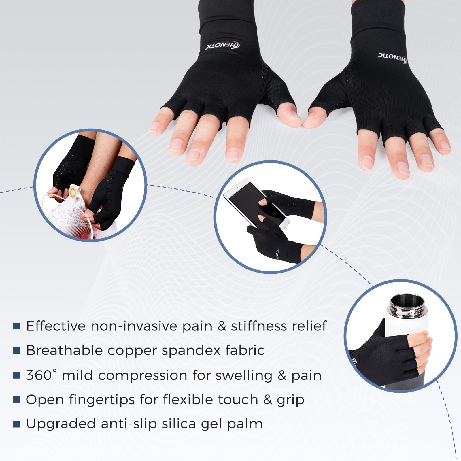 Guantes de compresión de cobre para mujeres, hombres, sin dedos transpirables y humectantes guantes de compresión para aliviar dolores de túnel carpiano, dolores reumatoides, hinchazón de las