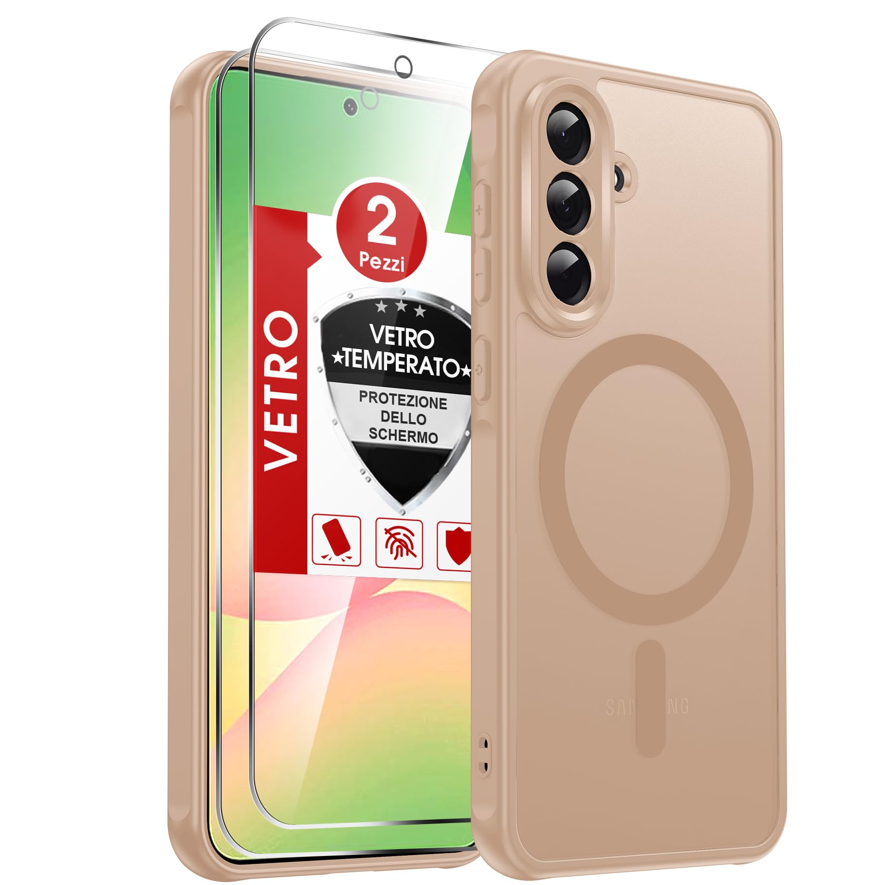 LeYi Cover Magnetica per Samsung Galaxy A56 5G con Vetro Temperato(Marrone) | Custodia per A 56 Traslucida Opaca Anti-Impronte Resistente ai Graffi Paraurti in TPU Antiurto Protettiva Case