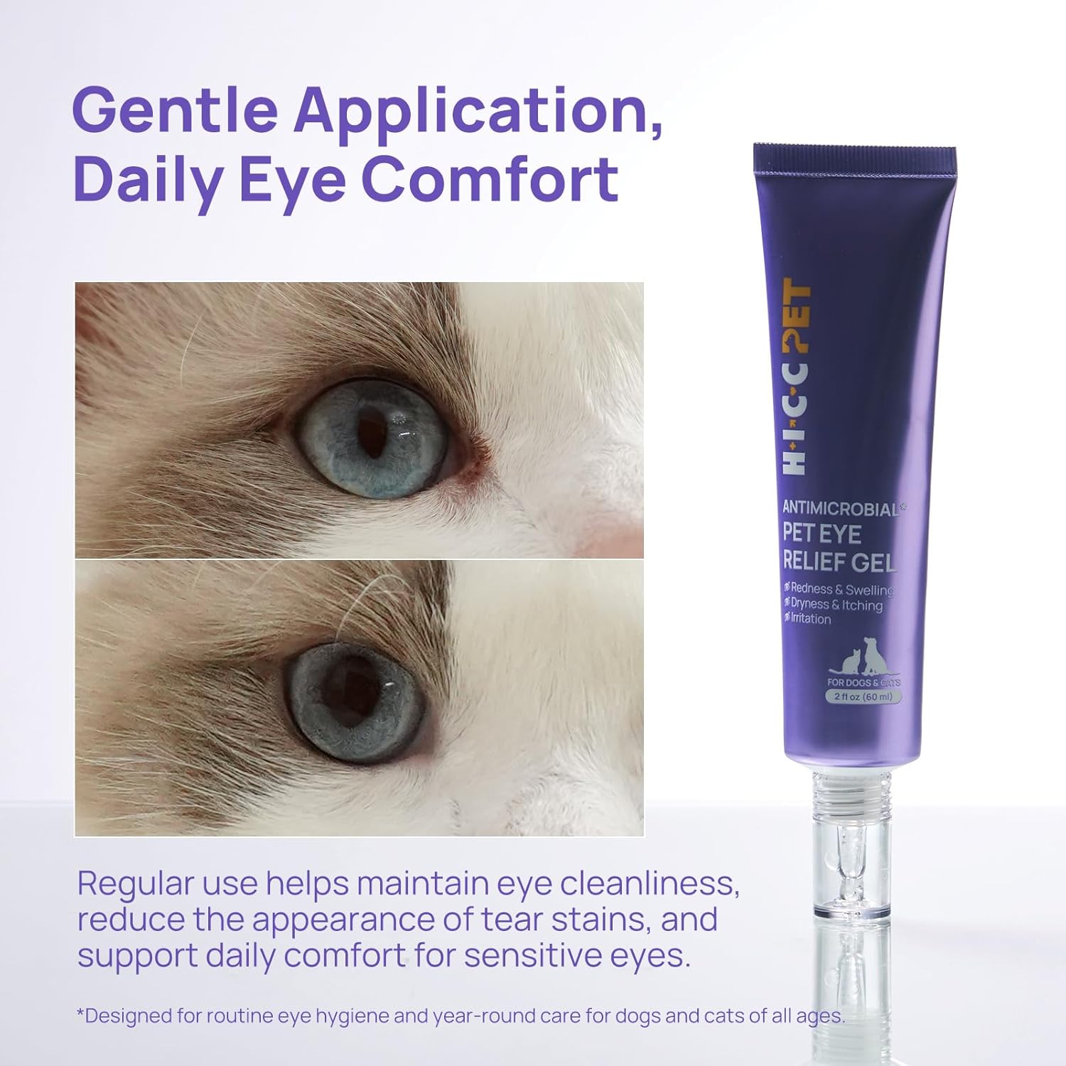 HICC PET Dog Eye Gel, Vet-Trusted Dog Eye Infection Treatment, Cat Eye Drops Wash, Soothes Irritation, Moisturizes Dry Eyes, Pet Eye Drops Ointment Alternative for Dogs, Cats, Horses. 4 fl oz
