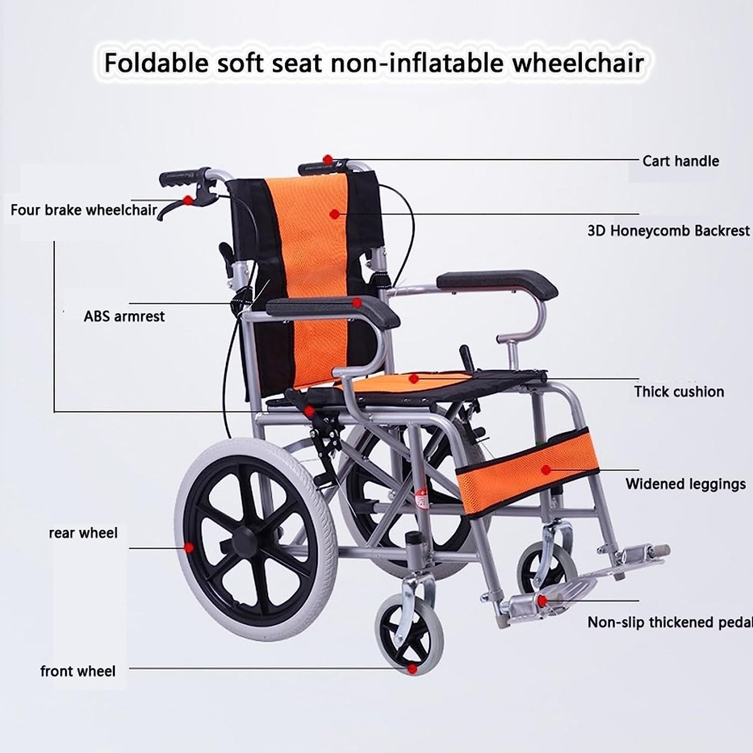 Wózek inwalidzki transportowy z lekką stalową ramą, przenośny składany wózek inwalidzki, ultralekki wózek inwalidzki, skuter dla niepełnosprawnych, 17,7-calowy szeroki wózek inwalidzki