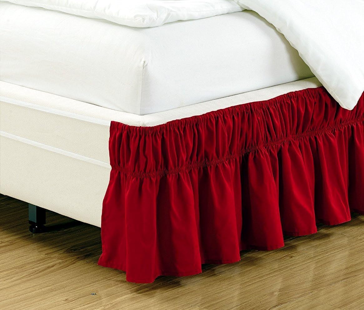 Linen Plus Elastic Bed Skirt 17" Drop Easy On/Easy Off Dust Ruffled Solid New (Red, Twin-Full)