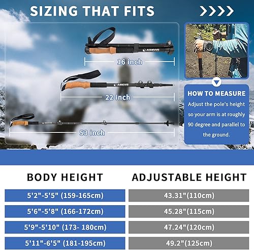 Miniatura 3 de Aihoye Trekking Hiking Poles - 2 Pack Adjustable Hiking Walking Sticks Collapsible Lightweight - Strong Lightweight Aluminum7075, Quick Flip-Lock