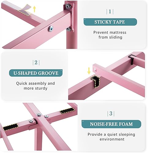 Miniatura 49 de HOOMIC Base de cama de plataforma metálica de tamaño individual de 14 pulgadas con estilo victoriano vintage, cabecera y estribo de hierro