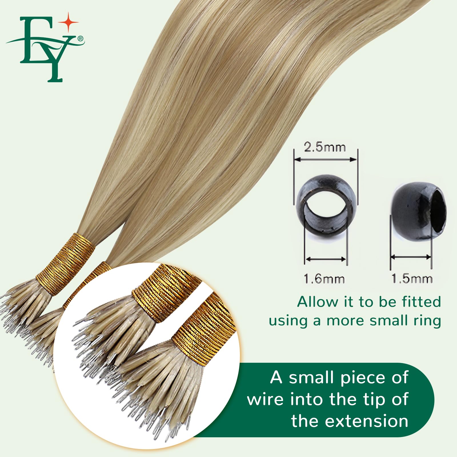 Easyouth Nano Extensions Human Hair Blonde Nanos Ring Hair Extensions Golden Blonde Highlighted Medium Brown Nano Beads Extension Glamorous Hair 16 Inch 50g/50s - Image 4