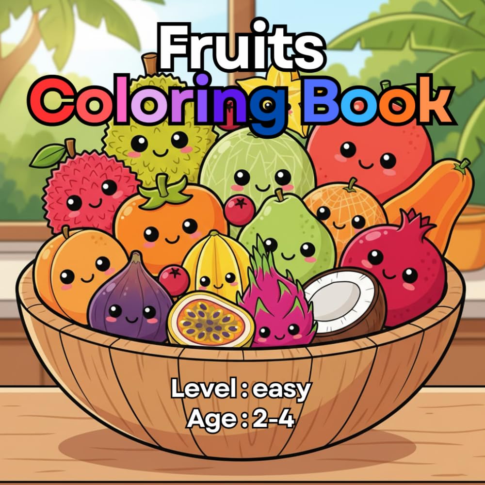 Fruits Coloring Book For Toddlers: 36 Big and Easy Healthy Fruit Characters for Toddlers Ages 2-4, Simple Outlines for Early Learning, and Fun Snack Discovery.