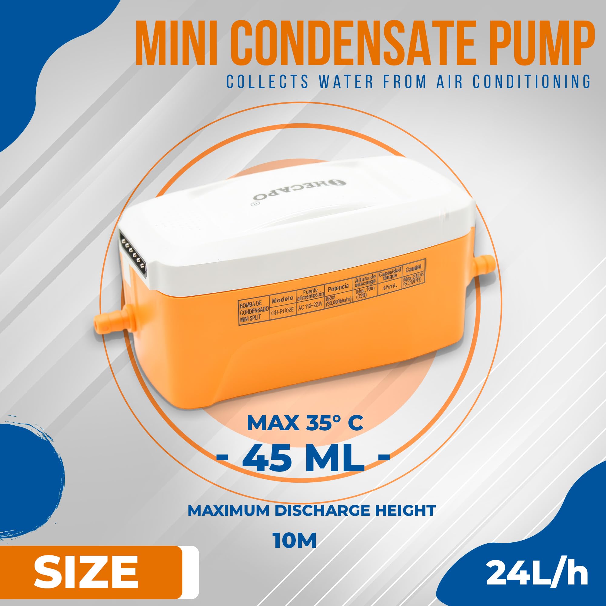 DOJA Barcelona Bomba de Condensados Aire Acondicionado - 24 L/h - Drenaje Silencioso - Mini Bomba Eficiente con Ahorro de Energía - Optimizada para Espacios sin Desagüe Natural