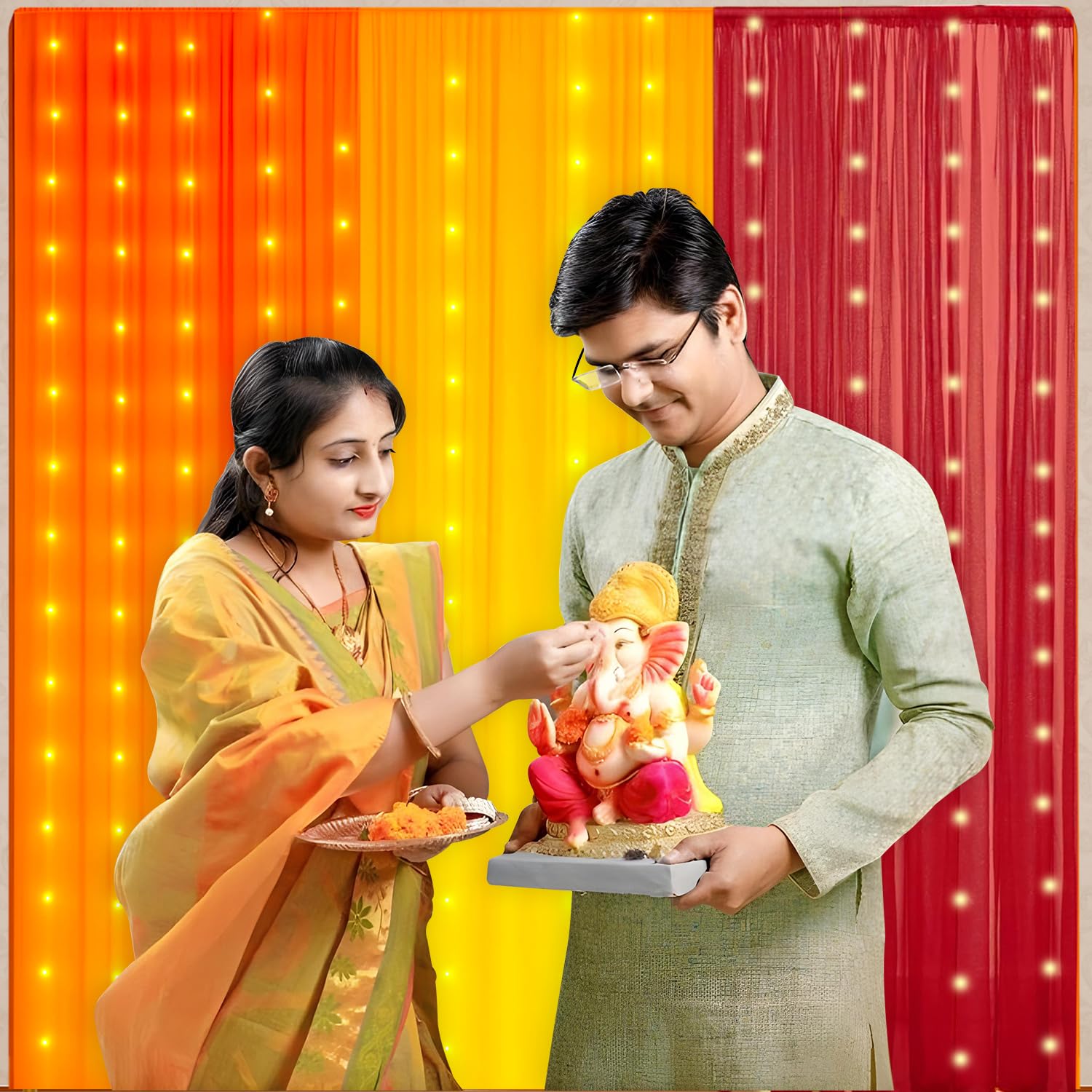 Party Propz Yellow, Orange, Red Backdrop Decorations Set Combo, Haldi Decor, Diwali Decoration for Home Decor, Navratri Decoration Items, Backdrop Cloth for Decorations Pooja (Net Mix Curtain) - Image 5 thumbnail