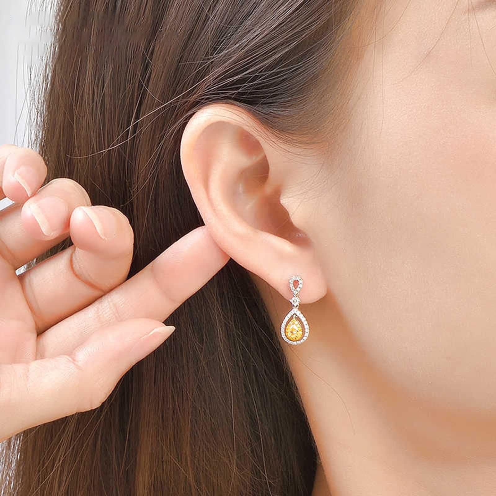 Ohrringe für Damen 375/585 / 750 Weißgold, Wassertropfen mit Diamant 0,2 Karat, Damen Ohrringe Hänger Silber Gelb