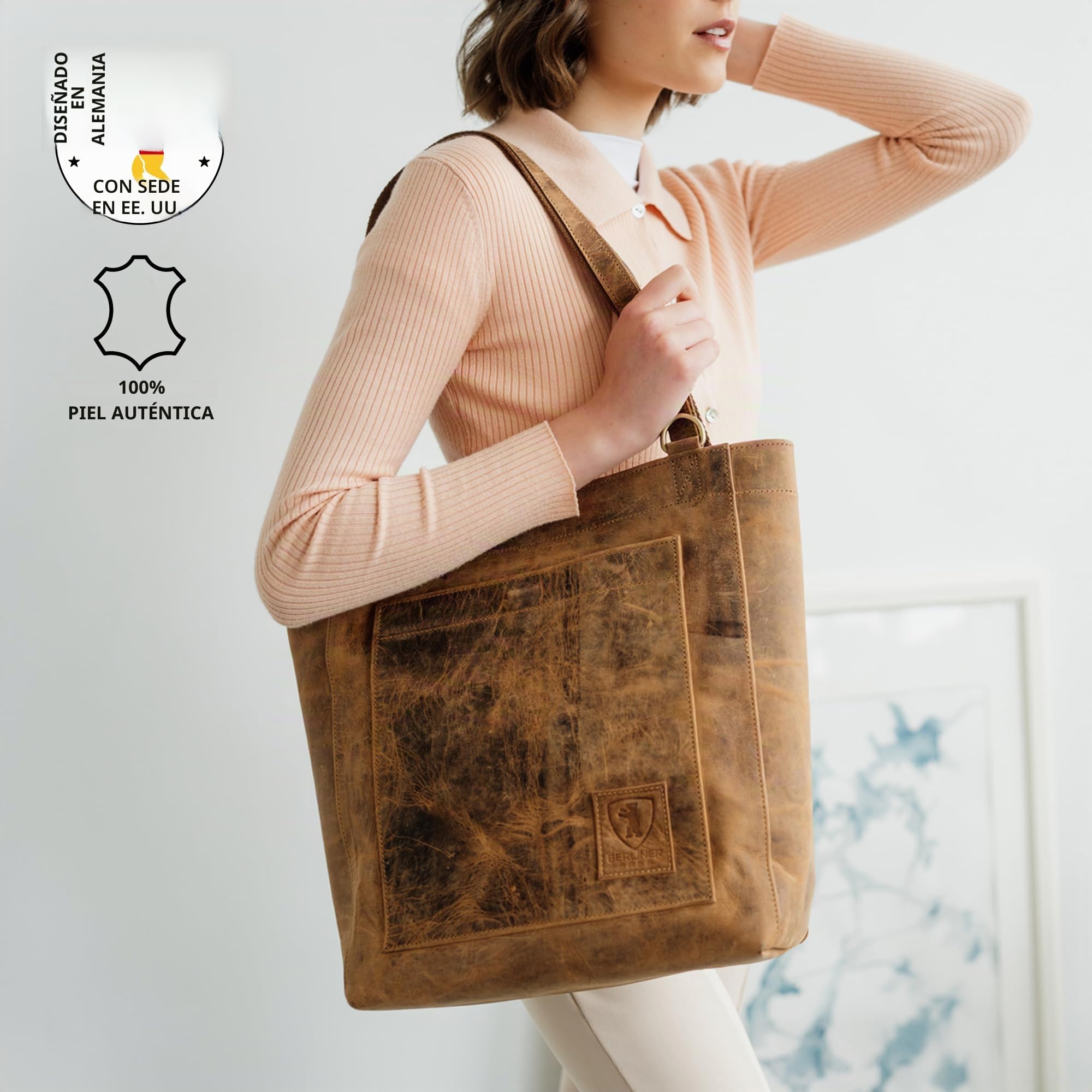 Berliner Bags Seville Bolso Shopper Tote Mujer Piel Auténtica Grande Asas