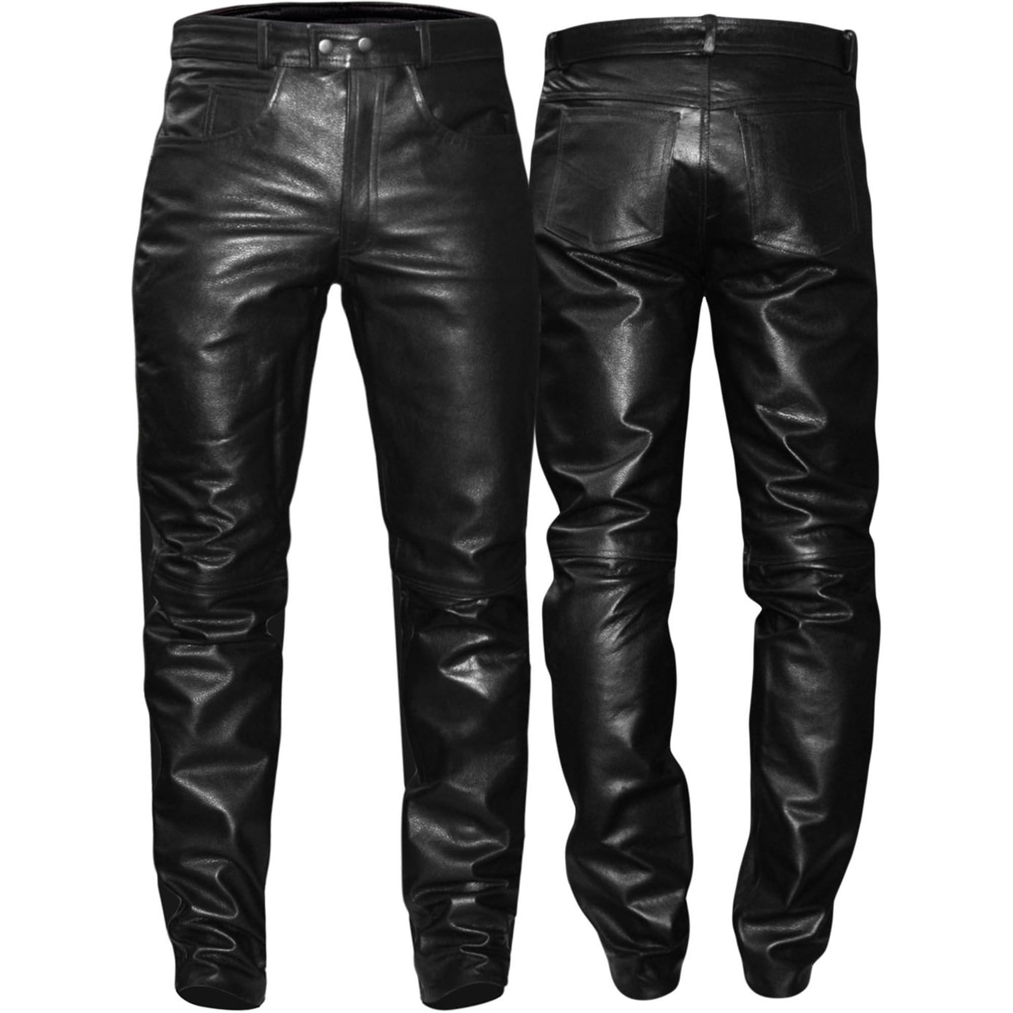 German Wear Lederhose lederjeans bikerjeans Jeans Hose aus Büffelleder Schwarz