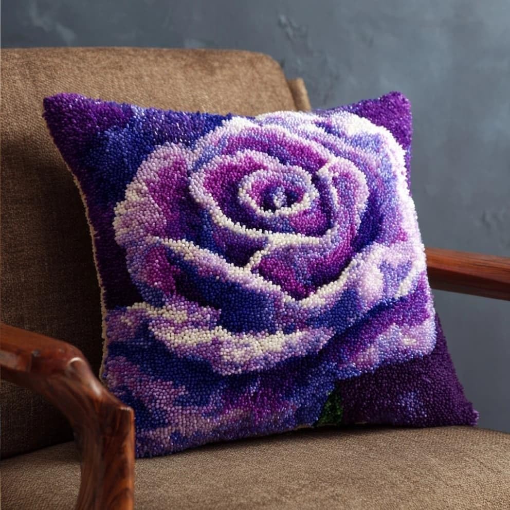 Housse de coussin à crocheter soi-même en laine rose pourpre douce de haute qualité