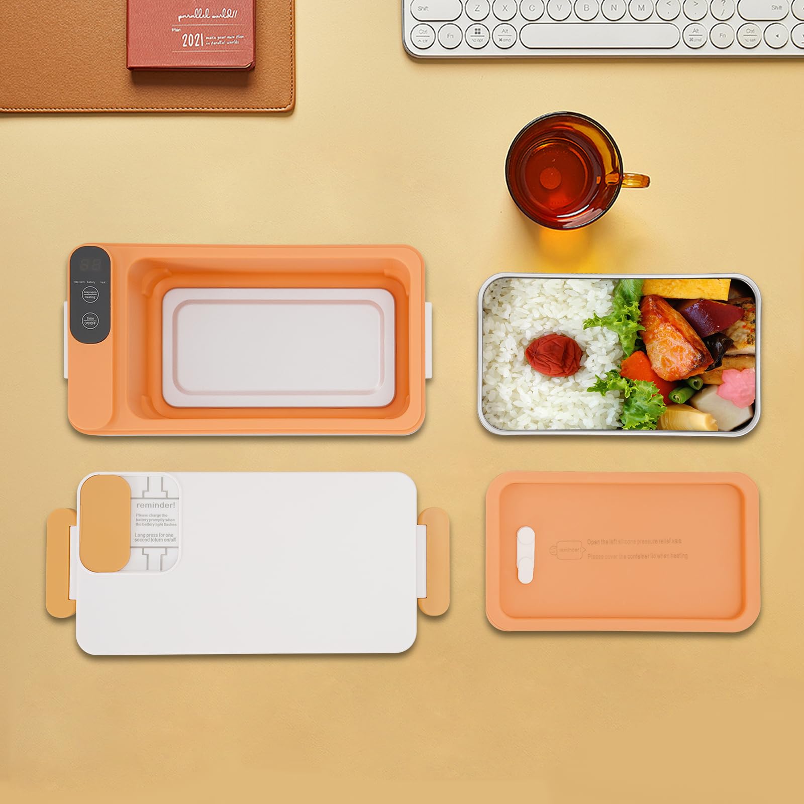 Portapranzo elettrico da 40 W, 1 l, con display LED, capacità della batteria da 4000 mAh, tempo di ricarica 6-8 ore, ricarica USB, adatto per auto, ufficio, scuola, picnic, attività all'aperto, viaggi