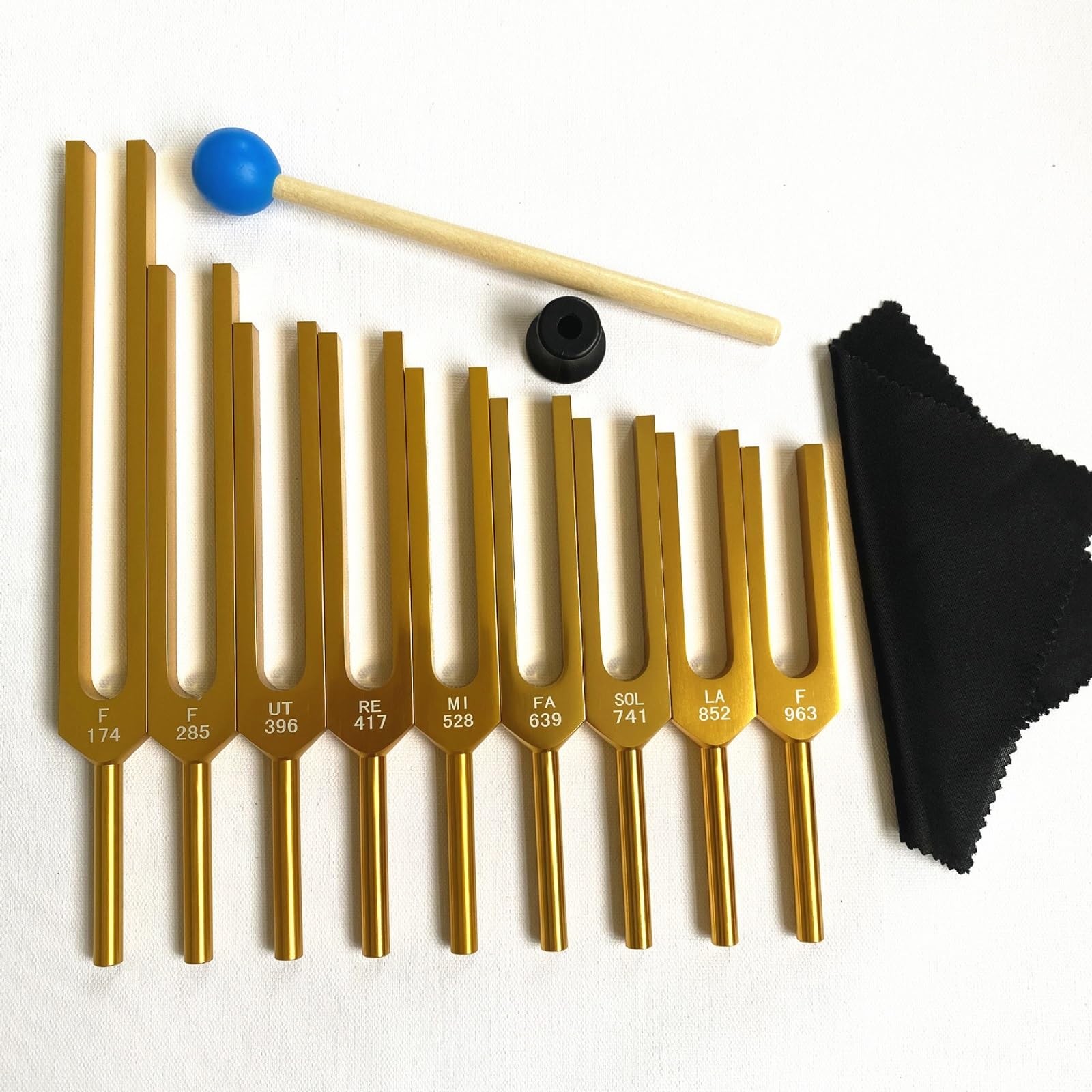 Set professionale di diapason Chakra - Confezione da 9, strumento a percussione curativo del suono con custodie resistenti, ideale for la messa a punto della meditazione yoga Biofield (Color : Gold)