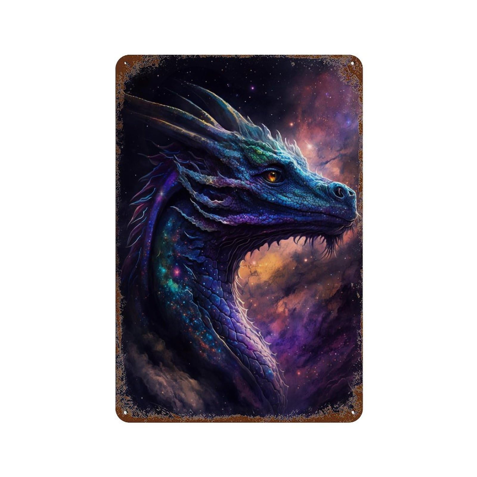 Galactic Dragon Art Print -6 Rusty Metal Tin Sign 11.8"x7.9", Vintage Wall Decor for Garage, Pub Or Kitchen