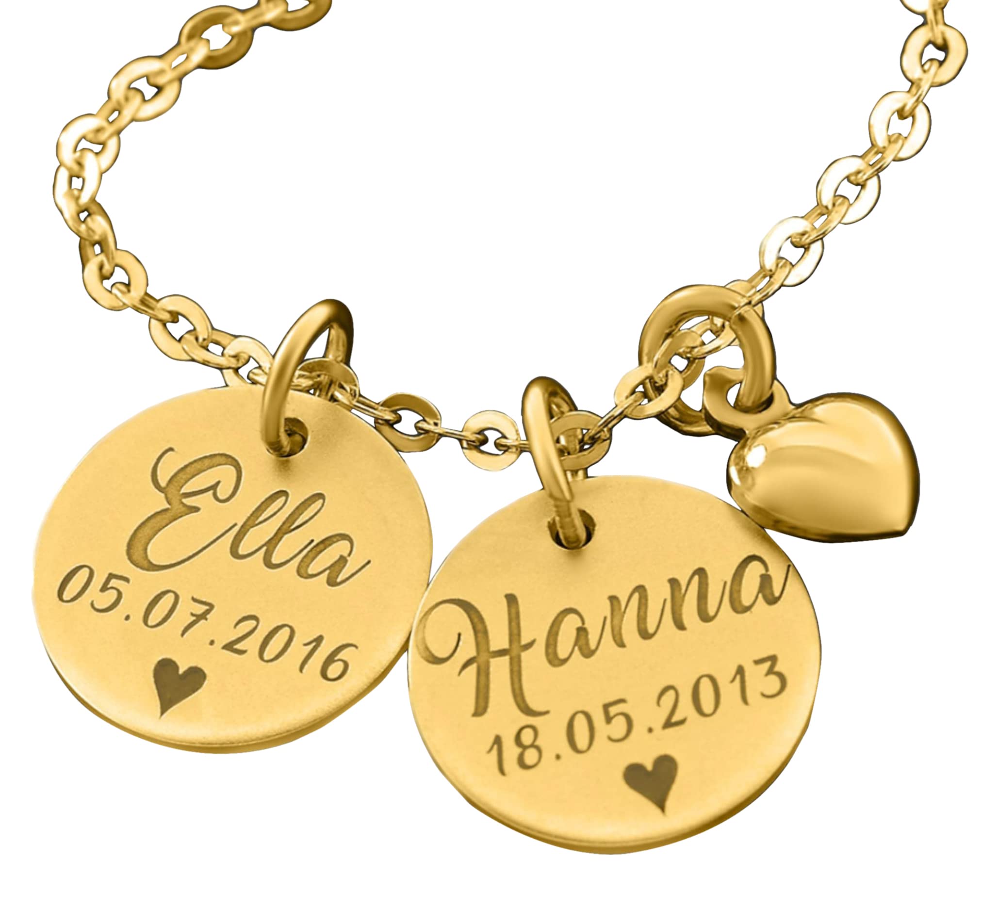 Namenskette gold zur Geburt Kette Zwillinge vergoldete 925 Silberkette Gravur Collier mit Kindernamen Herz Geburtsdaten Schmuck für Mama Goldkette Oma Muttertag Geschenk