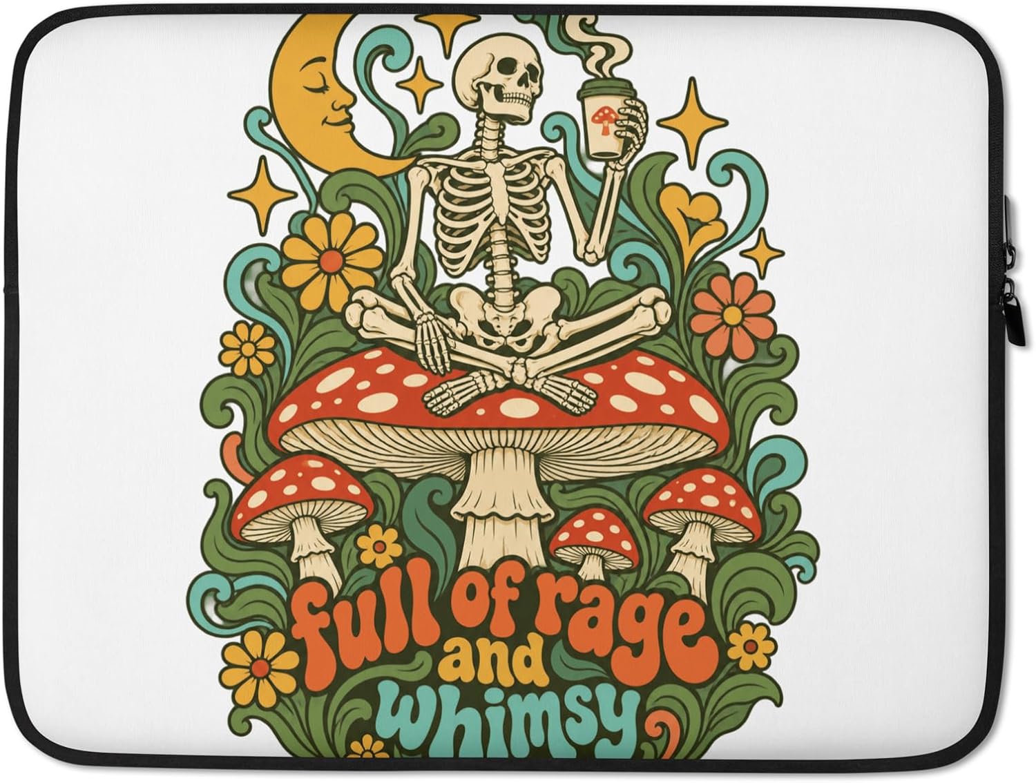 Funny Skeleton Drinking Coffee Mushroom Full of Rage Graphic Laptop Sleeve image 5