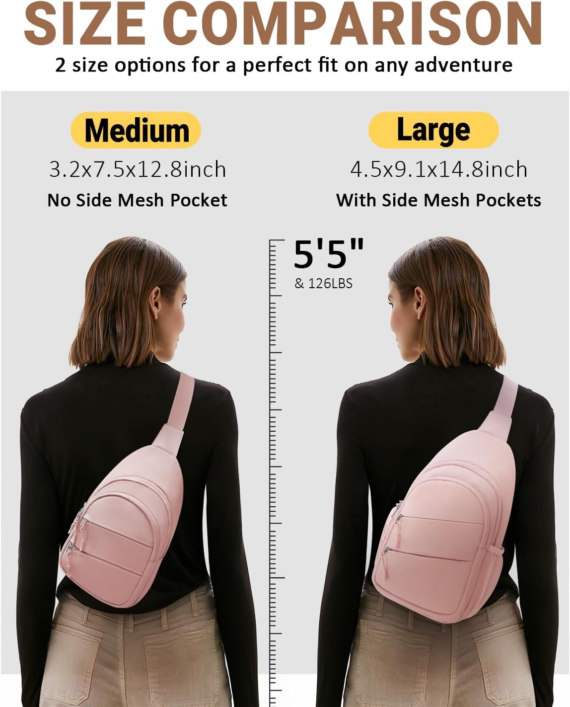 Tuwubi Crossbody Bags for Women, Sling Bag for Men, Small Hiking Backpack Anti Theft Lightweight for Outdoors Travel (M, Pink) - Image 6