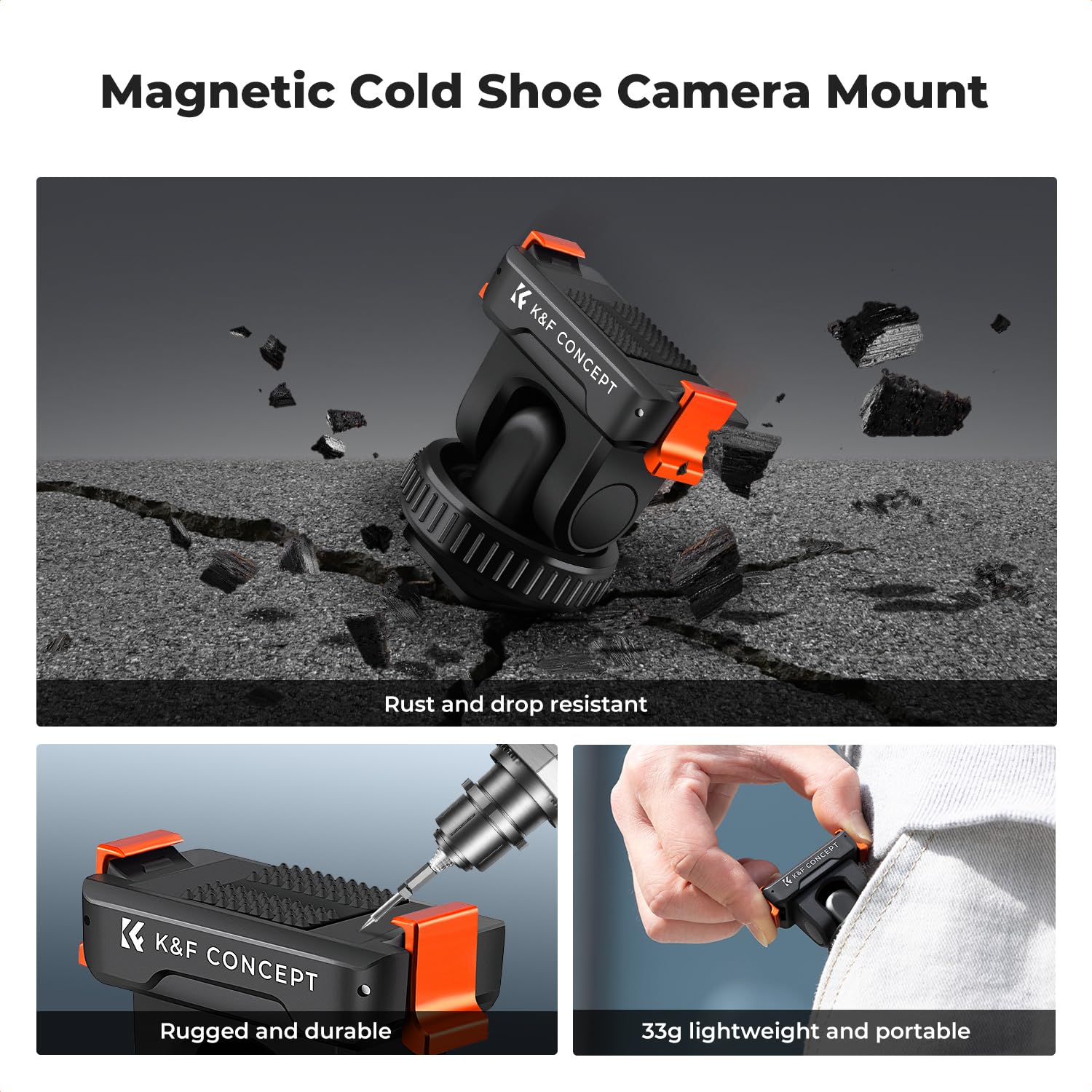 K&F CONCEPT Magnetyczny uchwyt do kamery sportowej z zimną stopką, uchwyt na statyw do DJI Osmo Action 5 Pro Hot Shoe Camera Adapter z otworem na śrubę 1/4 cala do Osmo Action 3/4, DJI Osmo 360