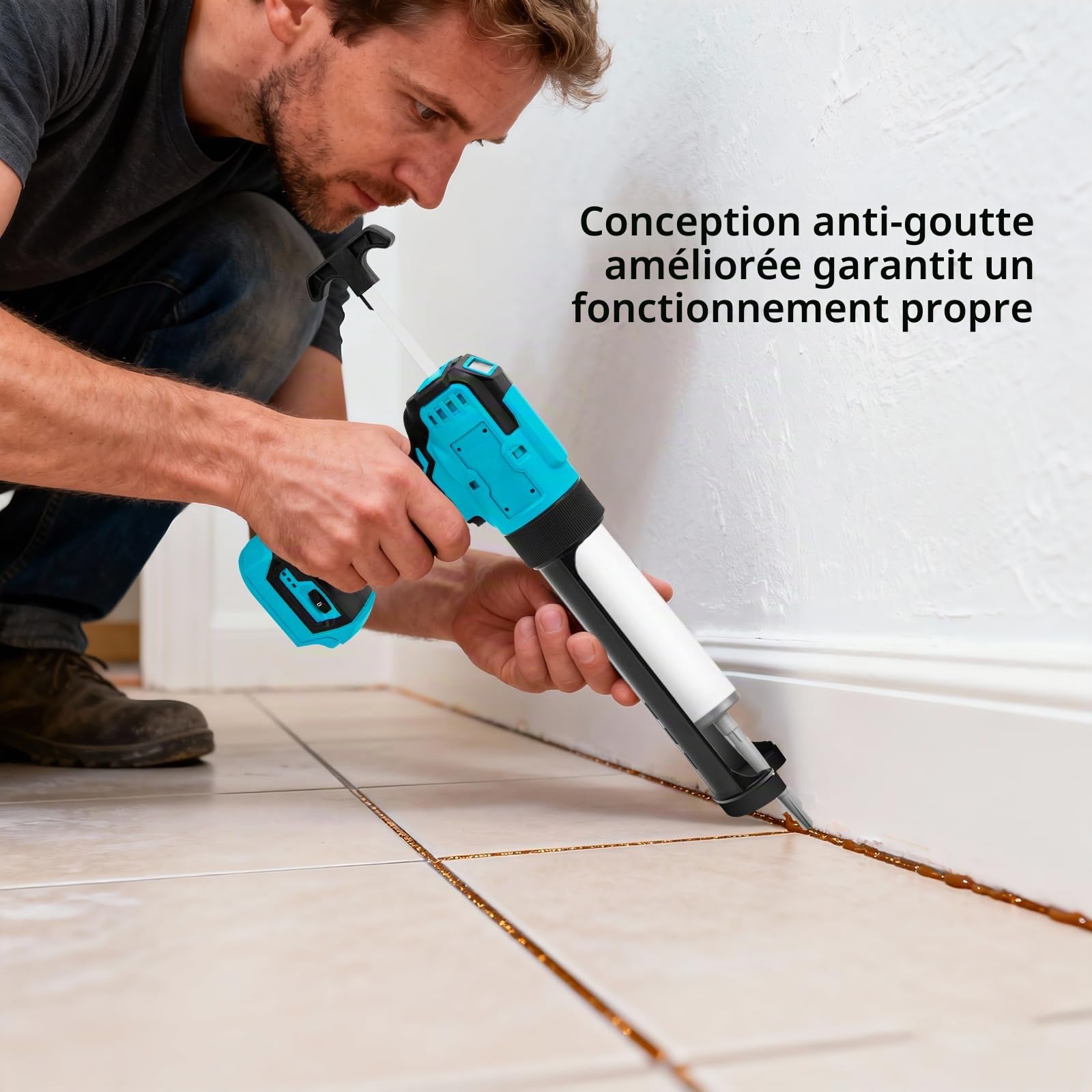 Pistolet Silicone Compatible avec Makita 18V Batterie, Pistolet Silicone 300ml avec 6 Vitesses Réglables & Système Anti-Goutte avec Lumière LED pour Rénovation, Vitres et Scellage (sans Batterie)