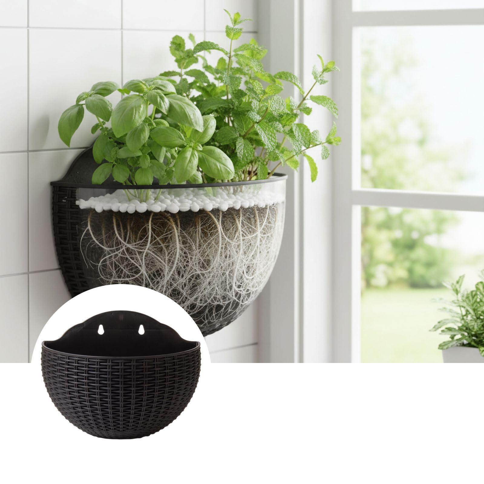 Maceta colgante de pared para interiores, maceta semidiseño sin taladro para balcón y jardín, material PP para una fácil instalación, perfecta para jardinería interior