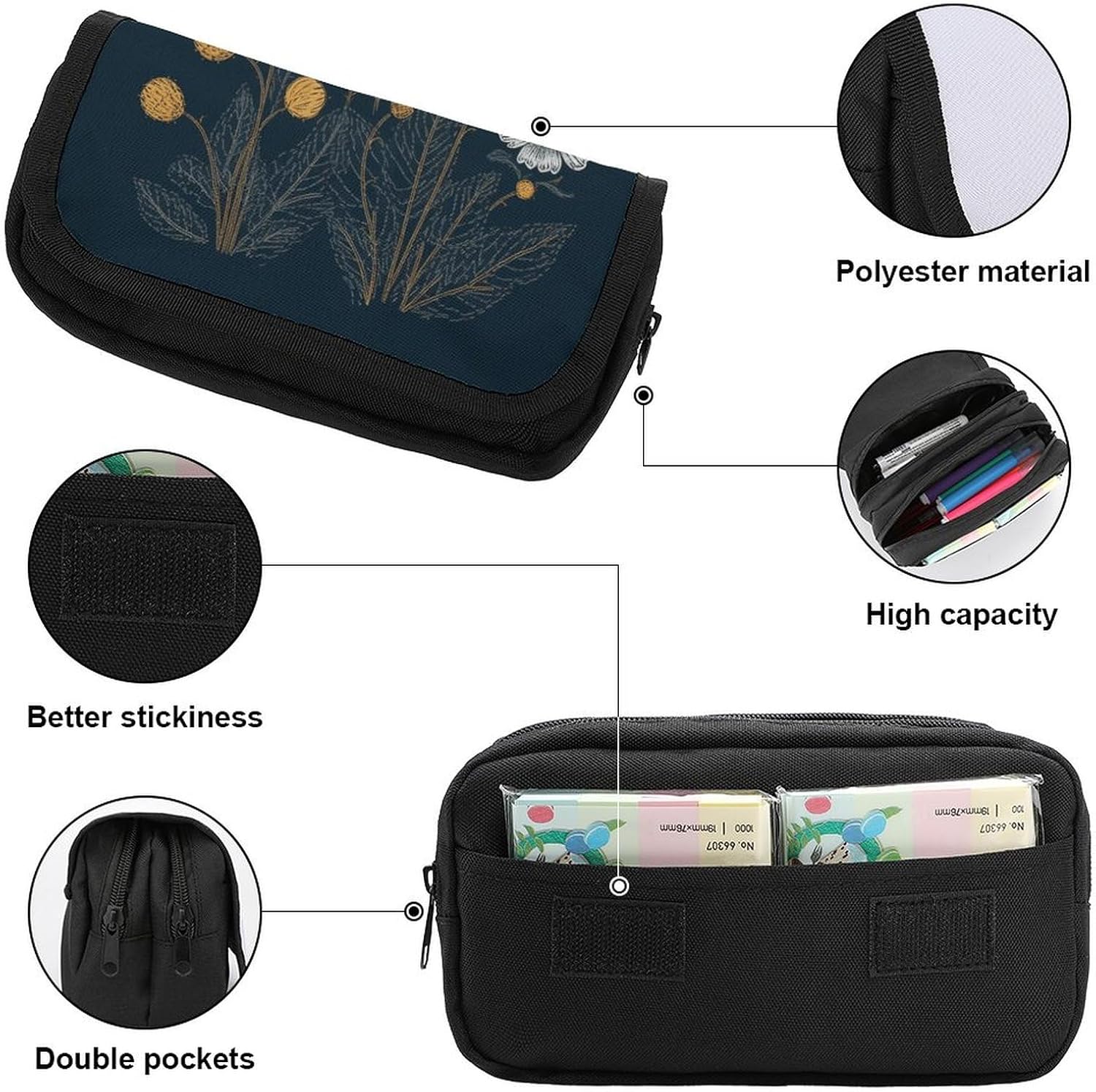 Pencil Pouch Three White Flowers-png Pencil Case for Men Women Cosmetic Bag Aesthetic Pen Bag for Office Multifunctional Bag Marker Pen Case