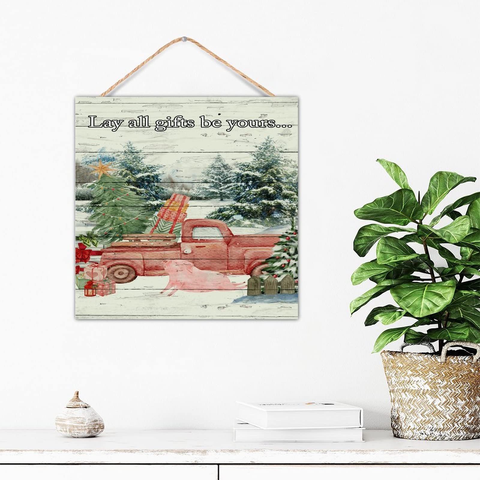 Panneau personnalisé gnomes d'arbre de Noël en bois antique déco murale