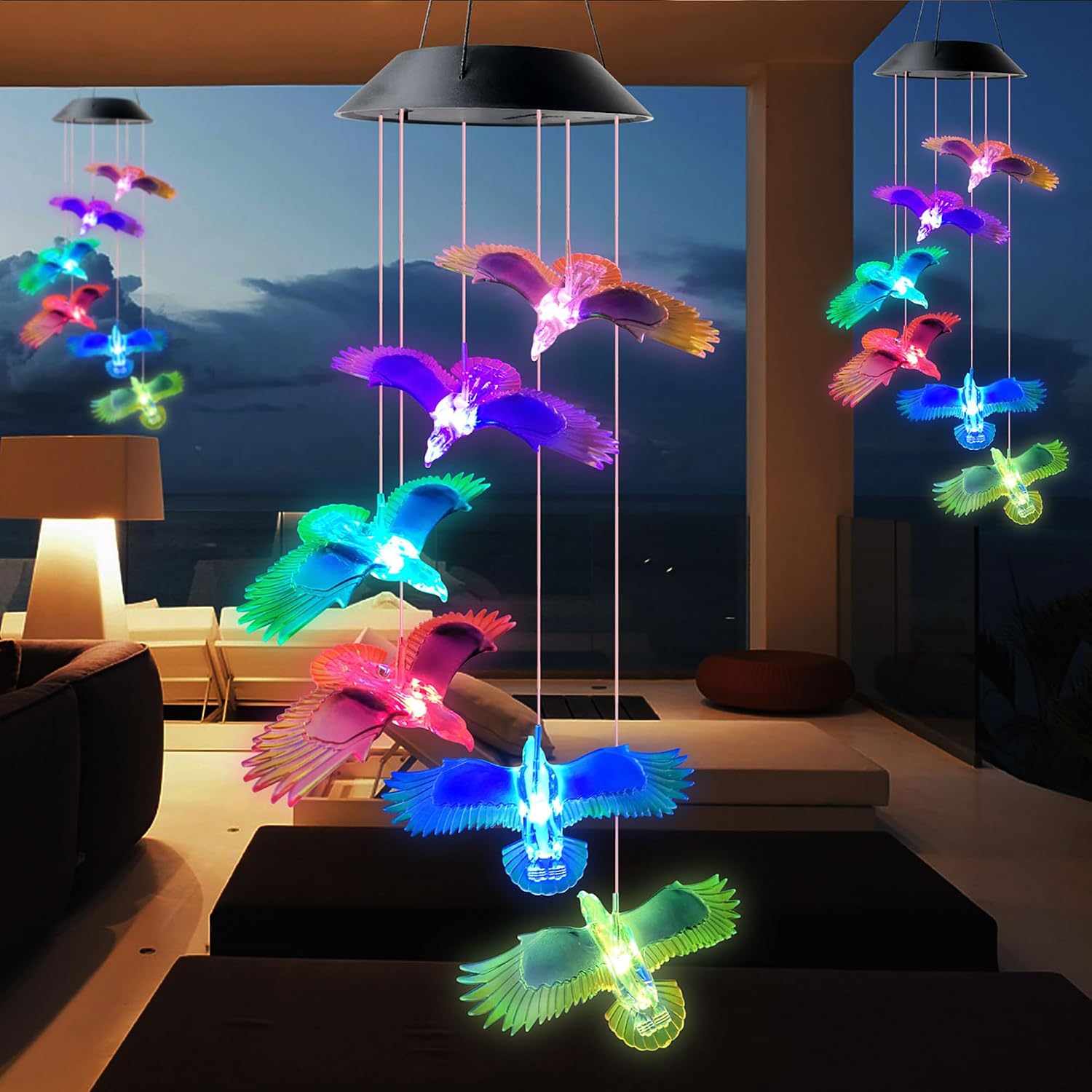 DOUBLEZHE Solar Wind Chimes for Outside, Color Changing Bird/Hummingbird Wind Chimes, Birthday Gifts for Women Mom Grandma, Waterproof Outdoor LED Decoration Mobile Lights for Garden Patio Yard Decor image 3