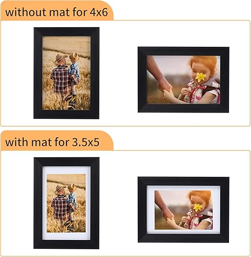 Miniatura 2 de Lavezee Juego de 9 portarretratos de 4 x 6, hechos para mostrar fotos de 3.5 x 5 con paspartú o 4 x 6 sin paspartú para pared y mesa, marcos de