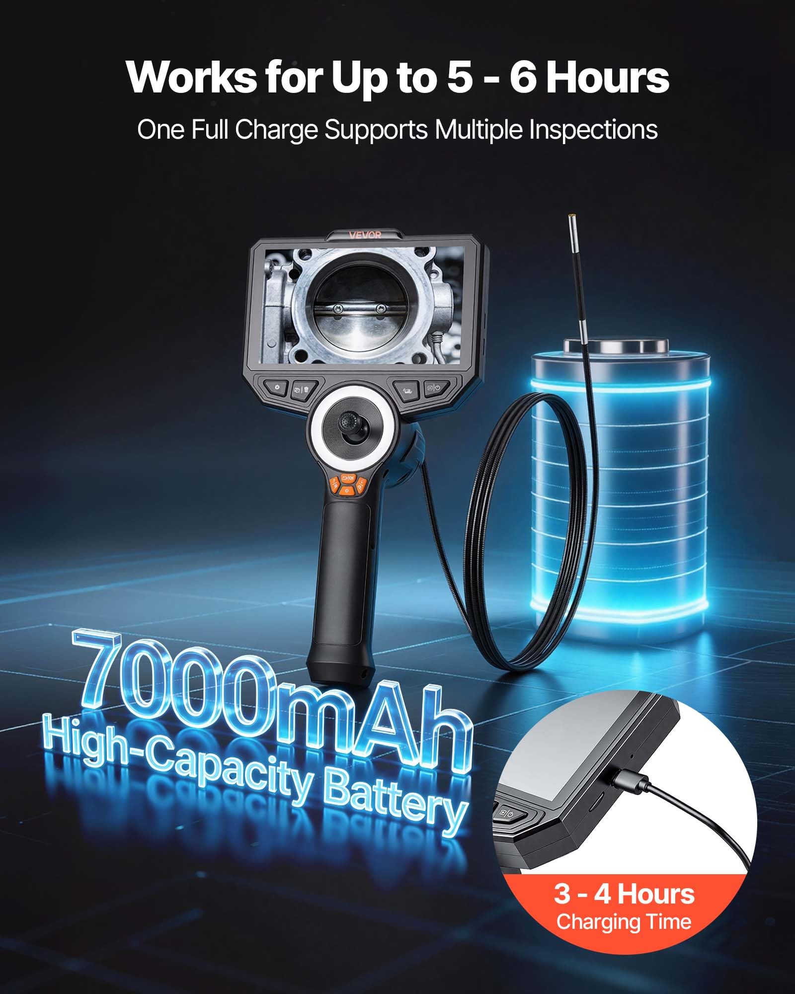 VEVOR Endoscopio Cámara de Inspección de 360° Articulado en 4 Direcciones con Pantalla IPS, Sonda de 3,9 mm, Batería 7000 mAh, Luces LED, 32 GB, Zoom Multinivel, para Motores Espacios Reducidos y HVAC