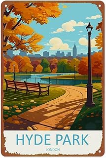 SXUZUSF Hyde Park Travel Poster Retro Landscape Metal Tin Sign For Home Bedroom Office Patio Bathroom Wall Decoration Size 12x8 Inch