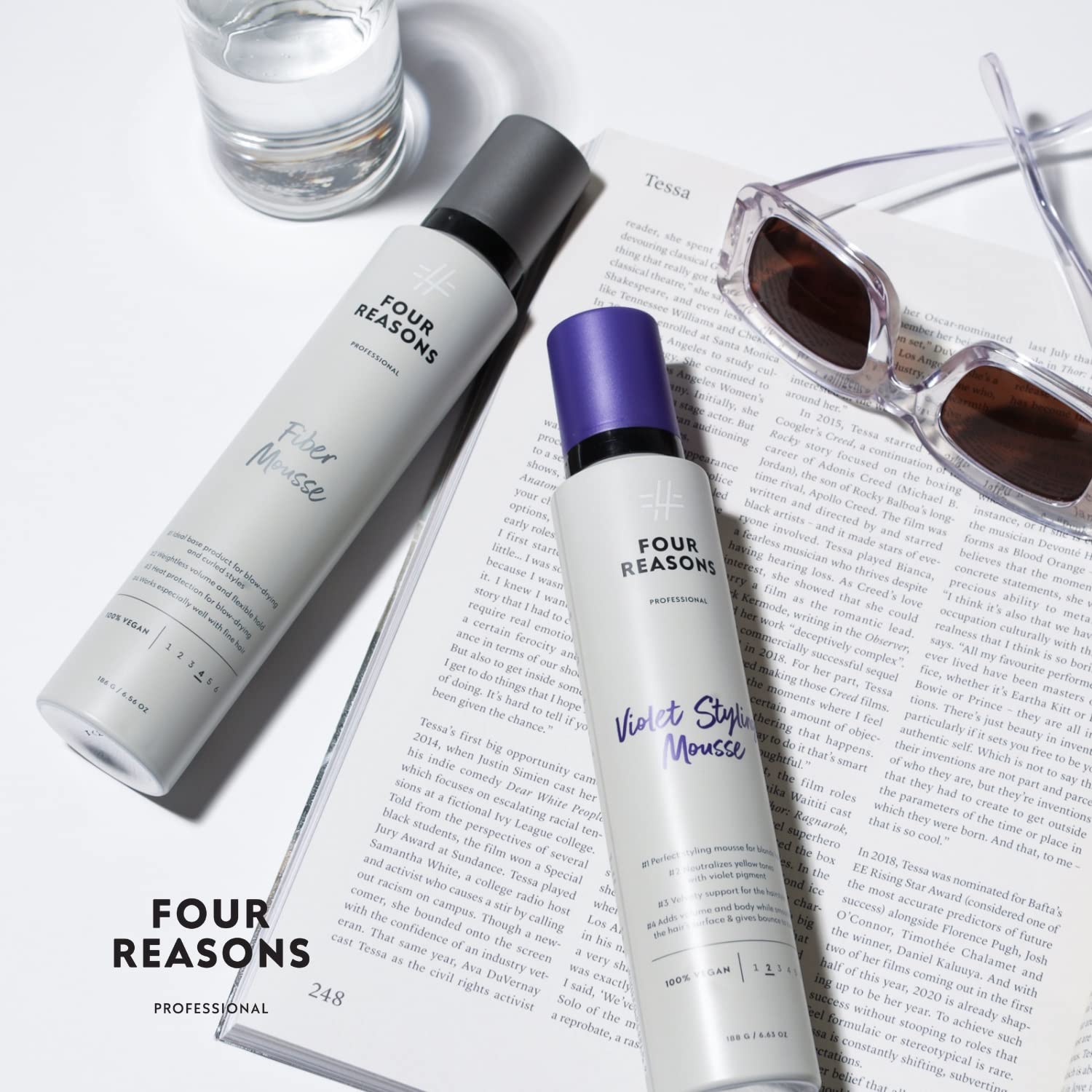 FOUR REASONS Professional Fiber Mousse for Curly Hair - Volumizing Long-lasting Flexible Hold for Curly, Wavy and Straight Hair, VEGAN Curl Mousse, 5 Oz