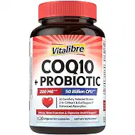 Vitalibre CoQ10 200 mg, with Probiotics for Women & Men, 50 Billion CFU, High Absorption Ubiquinone, Heart & Gut Energy Support, Powerful Antioxidant, Easy to Swallow, 120 Vegan Capsules