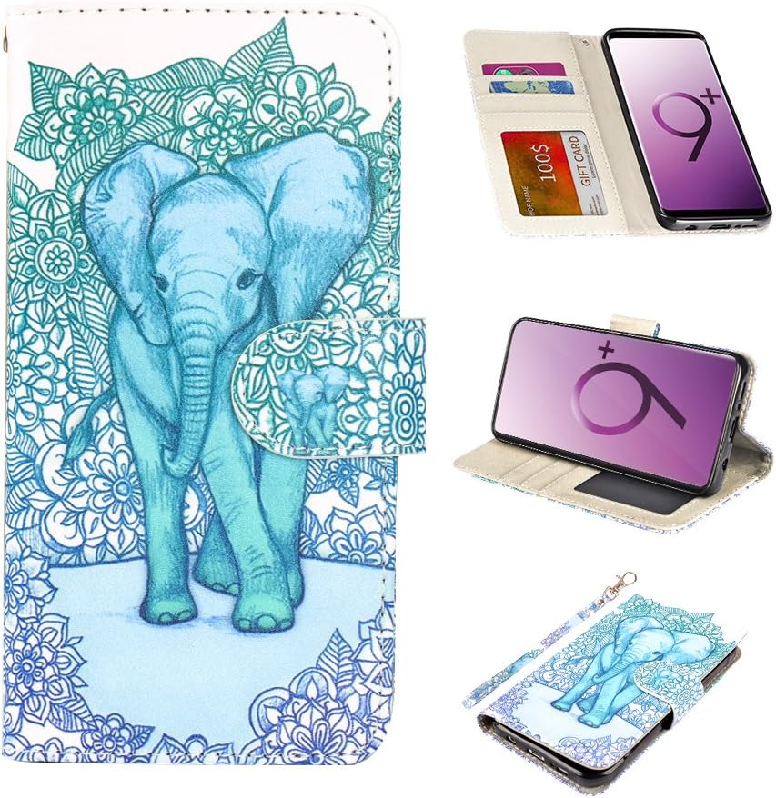 UrSpeedtekLive Galaxy S9 Plus Wallet Case Folio Flip Premium PU Leather Case Cover w/Card Holder Slot Pockets, Wrist Strap, Magnetic Closure Compatible Samsung Galaxy S9 Plus(2018),Elephant