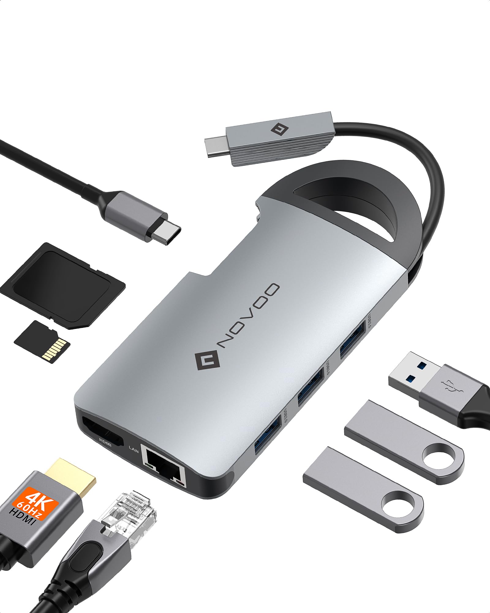 8 in 1 Pocket Friendly 3 USB 3.0 Ports, SD/TF Card Reader, 1000M Ethernet USB C Power Delivery PD 60W HDMI 4K Adapter (Space Grey, NVHUBCXGY8PLX-US)-image-43
