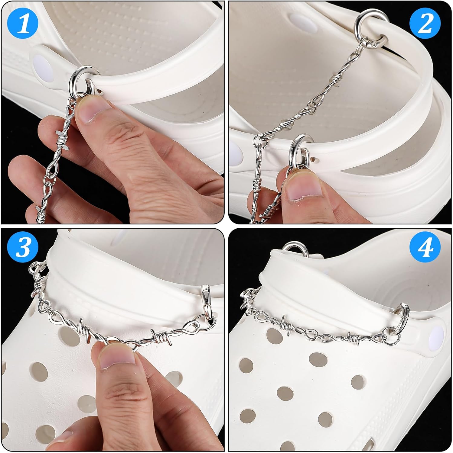 2 Pcs Shoes Punk Spikes Chain Metal Rivet Cone Spike Gothic Alloy Charms Chain for Sandals DIY Sneakers Casual Shoes Boots Decoration Accessories Women Girls Men Silver