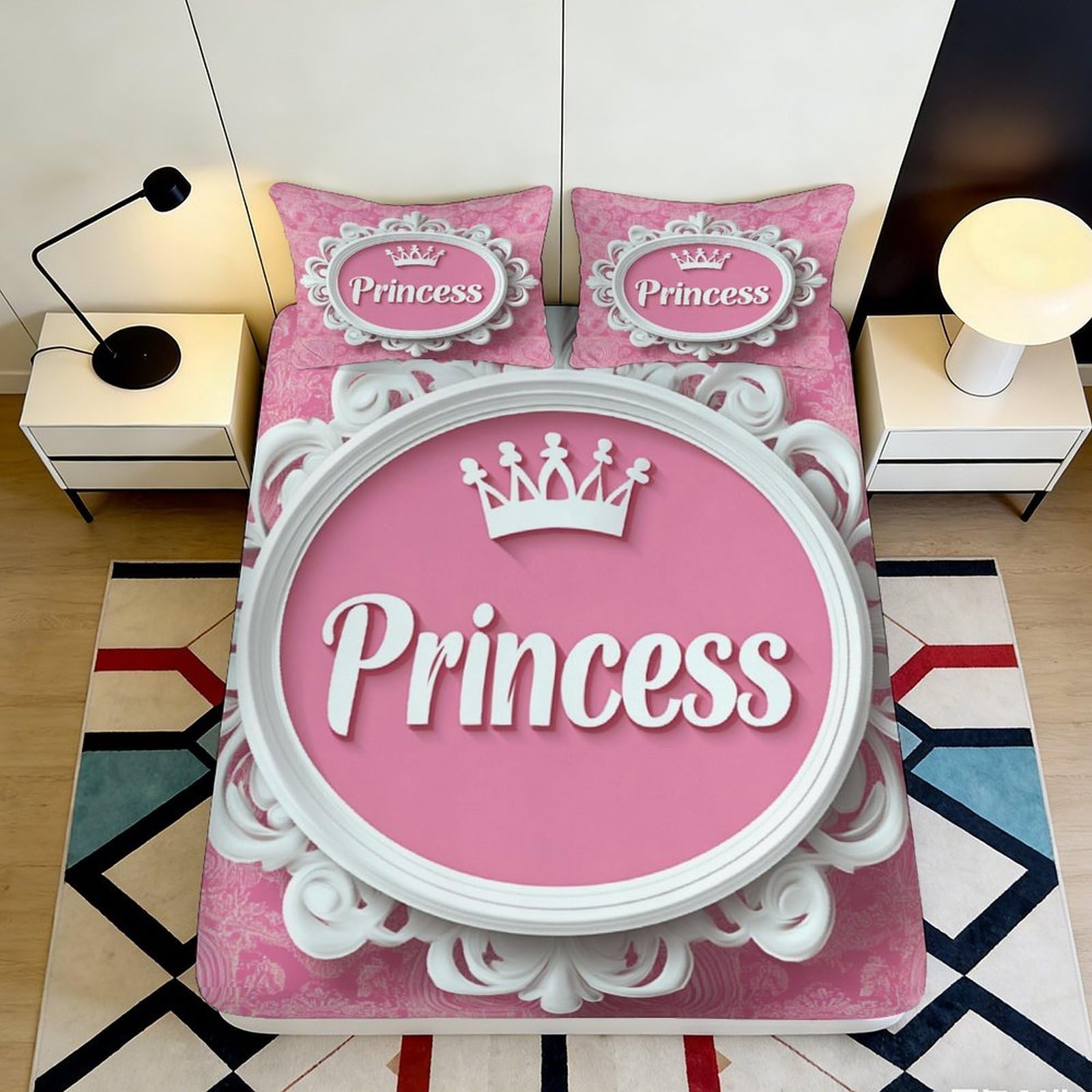 Jqzkxnhpbr Style-7 3D Printed Princess Crown Fitted Sheet Microfiber Pink Bedroom Decor Mattress Cover For Adult Teen Guest Room 90X200x25cm