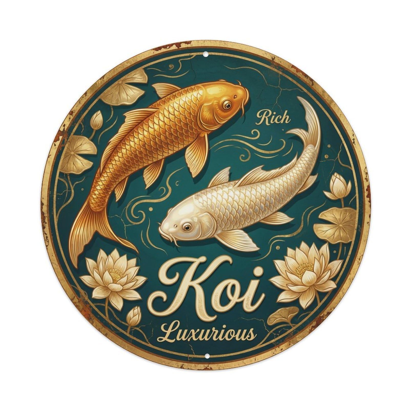 Metal Tin Sign Koi Fish Rhythmic Flowing Graceful Vintage
