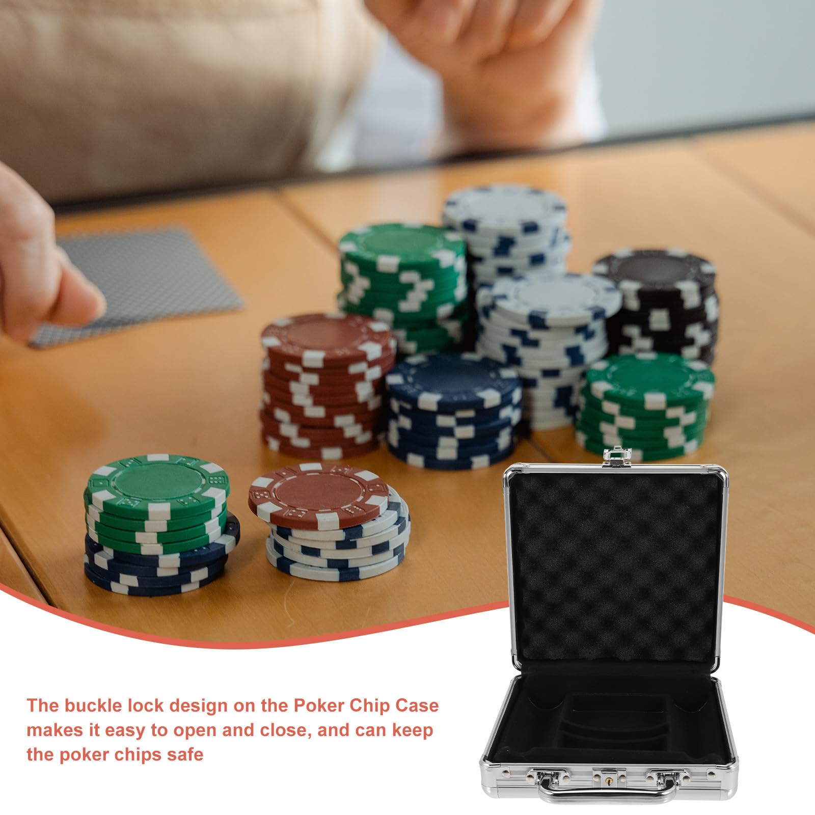 Garneck Étui Métallique Portable pour Jetons de Poker Grosse Capacité, Design Compartimenté en Alliage Argenté, Poignée et Fermeture à Boucle, Rangement Organisé