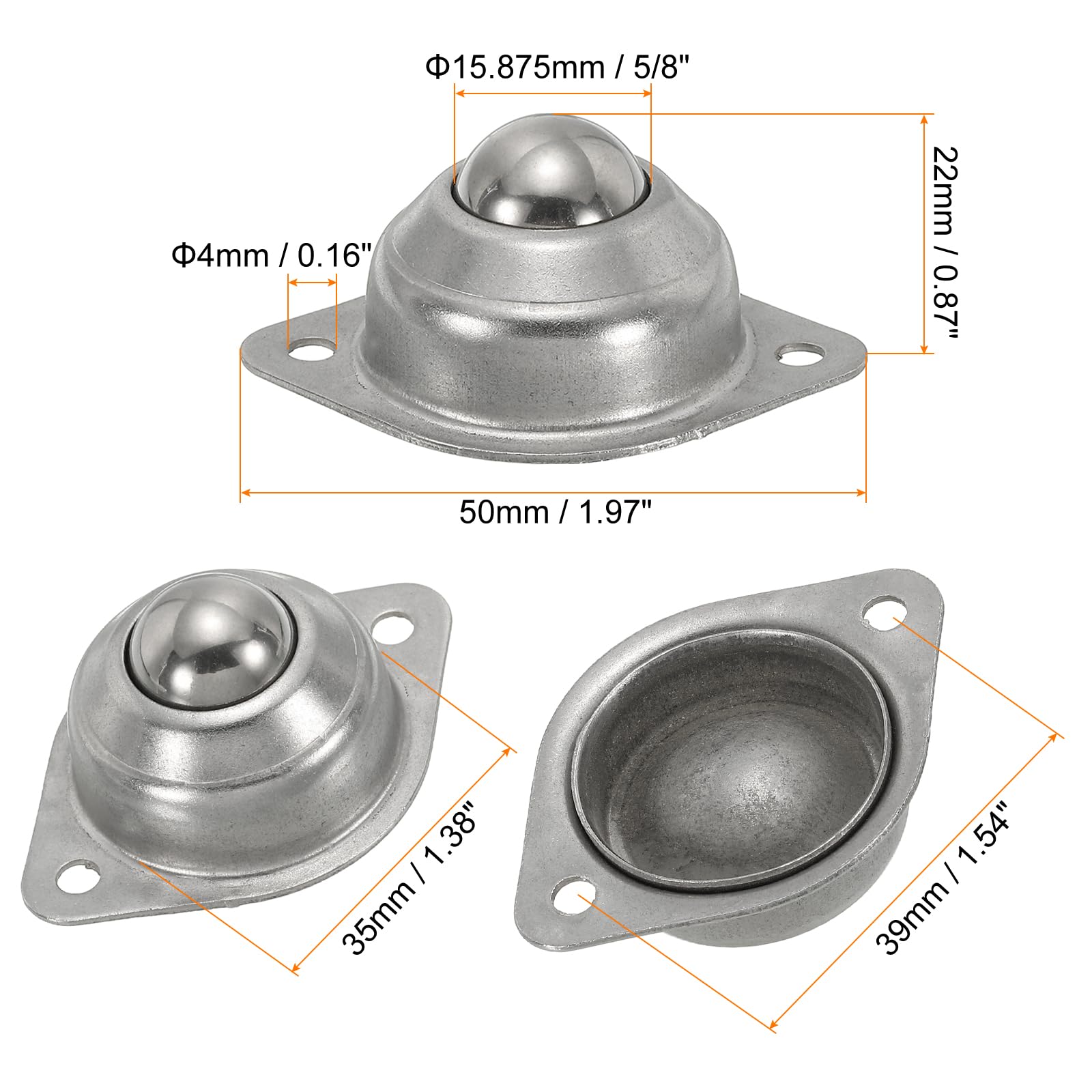 PATIKIL Rouleau Bille Transfert Roulement 5/8", 4 Paquet Charge 33lbs Bride Monté Inox Acier Rotation Roulette Unité pour Convoyeur Rouleau Support Transmission