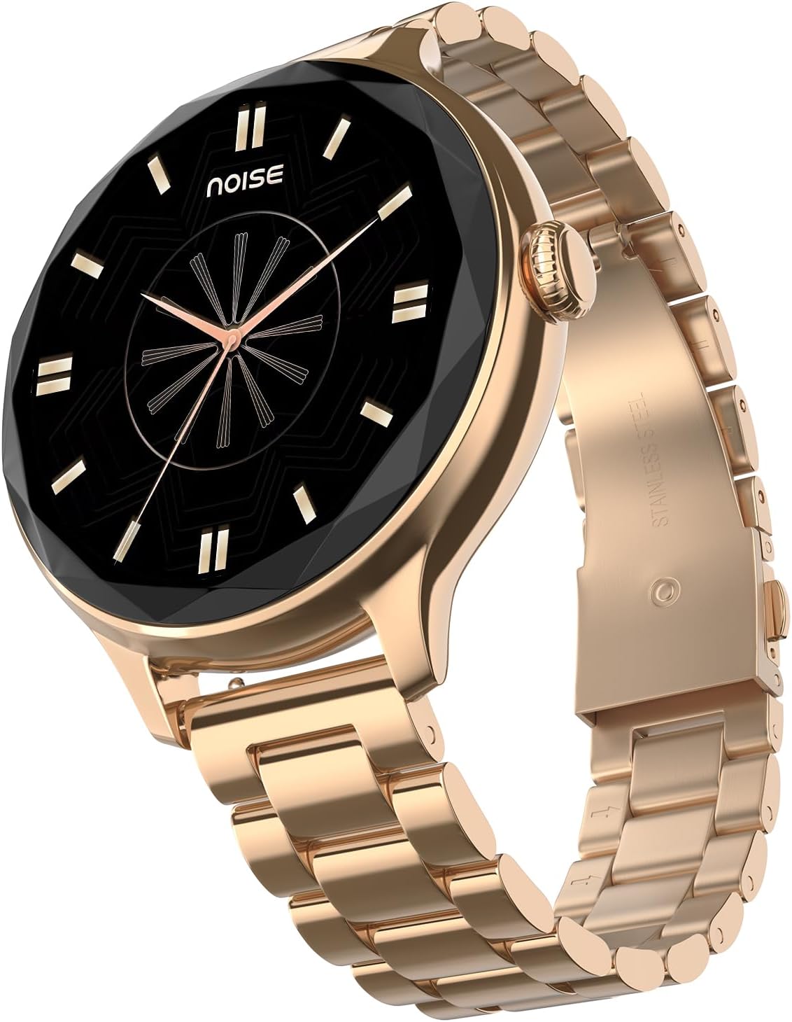 Diva Smartwatch for Women with Diamond Cut Dial, Glossy Metallic Finish, AMOLED Display, New Metal Straps, 100+ Watch Faces, Female Cycle Tracker Smart Watch for Women (Rose Gold)