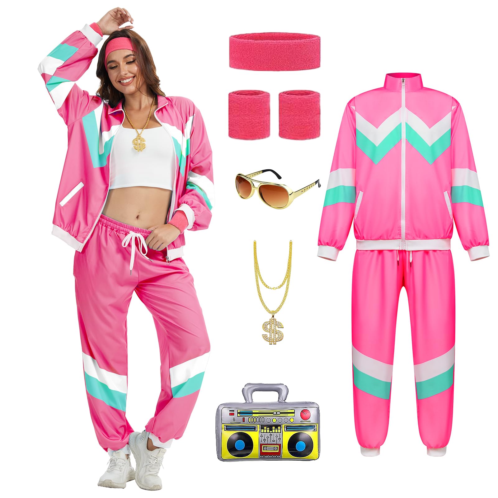 YRTBGD 80s 90s Fancy Dress for Women,80's Outfits Costumes with Accessories for Halloween Carnival Party (Pink, S) โ image 1