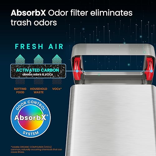 Miniatura 3 de iTouchless Botes de basura rectangulares de 21 galones con filtro de olor AbsorbX, acero inoxidable