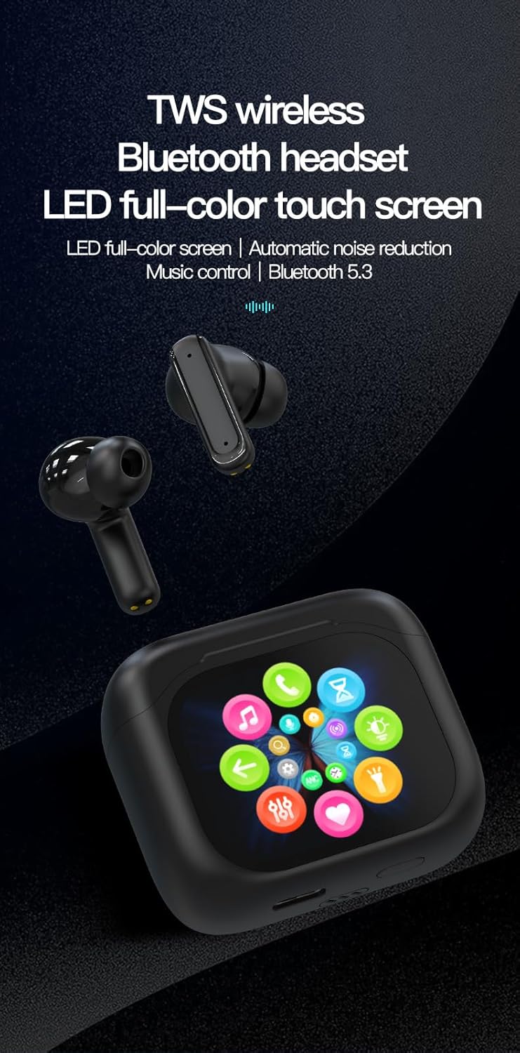 Wireless Ear Buds Bluetooth 5.3 Headphones with Intelligent Touch Screen, Deep Bass Stereo and ANC/ENC Multiple Intelligent Noise,6 Hours of Playback Time for iPhone & Android,Gold