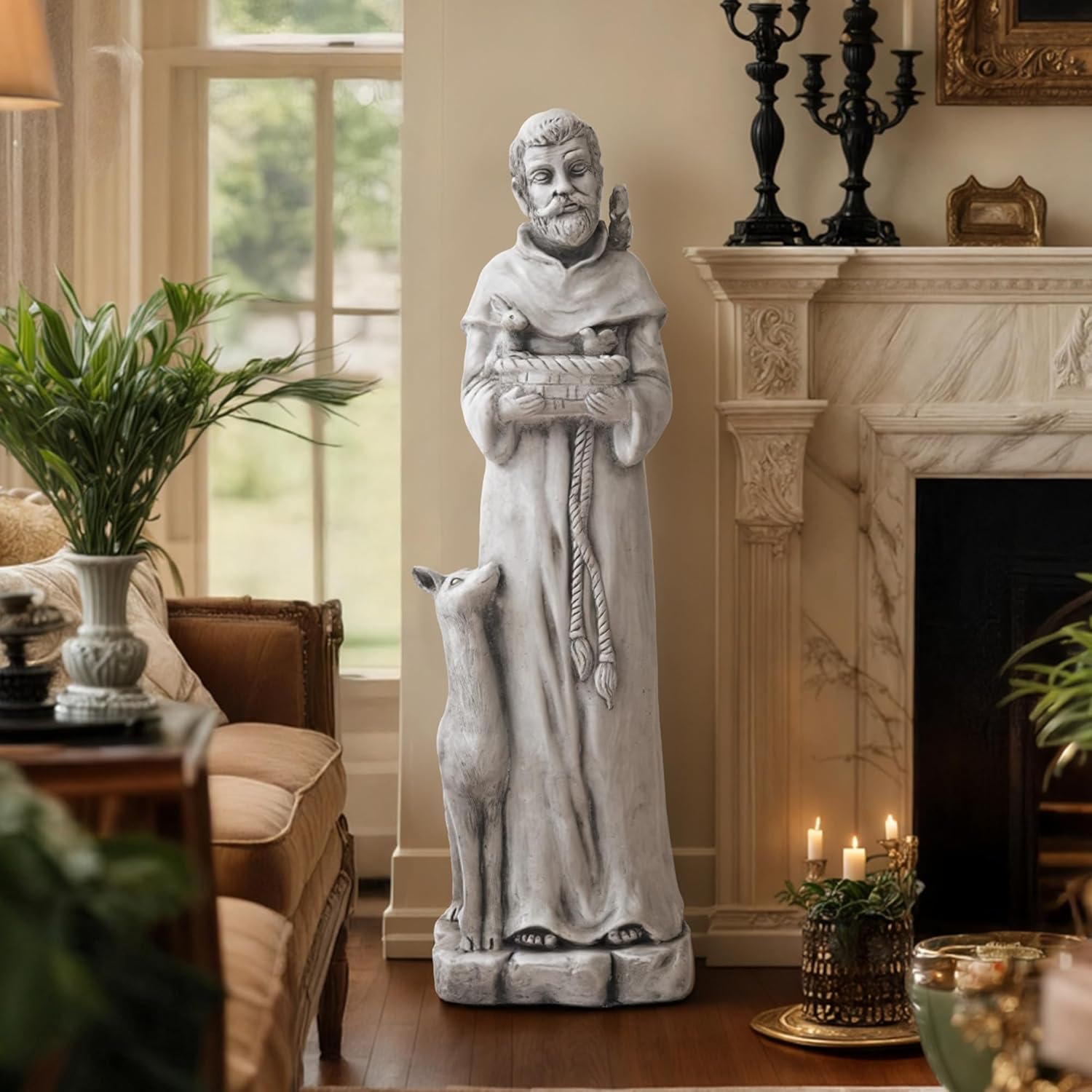 St Francis Garden Statue, 36.2" Saint Francis Catholic Outdoor Statues, Large Religious Christian Sculpture Deor for Prayer and Meditation, Patron Saint of Animals Patio in Durable MGO Stone