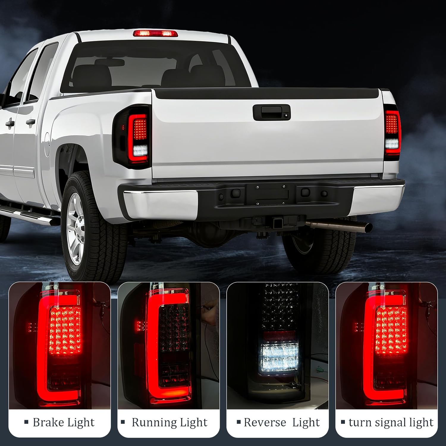 FULL LED Tail Lights Compatible With 2007-2013 Silverado 1500 2500HD 3500HD Rear Tail Lamps w/Running Lights Turn Signal Brake Lights Reverse Lights 1 Pair